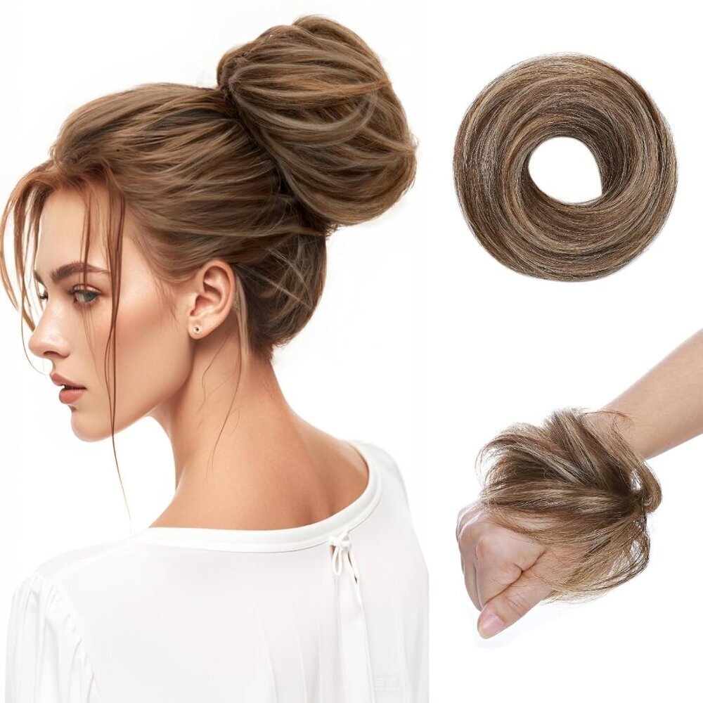 Human Hair Messy Bun, 100% Real Hair Bun Extensions for Women,Natural Wavy,1 Med